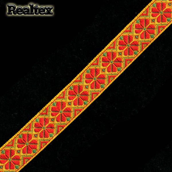 Тесьма жакардовая 18мм с1851г17 рис.9512 (25м) цв.желтый/красный