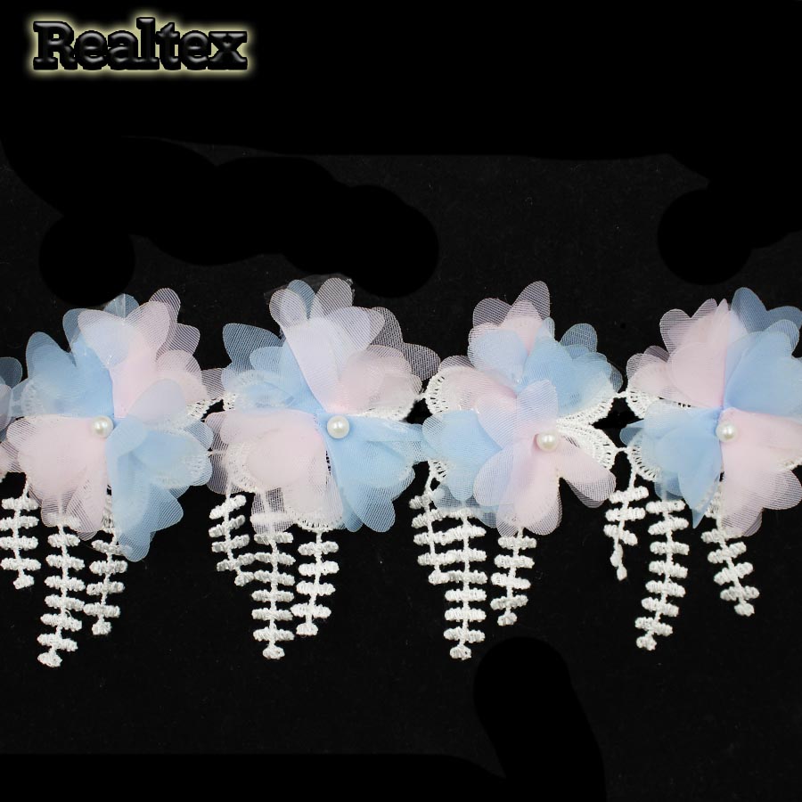 Кружево Realtex объемное 3D 85мм TJ-D216-1  Realtex цв.белый/mix