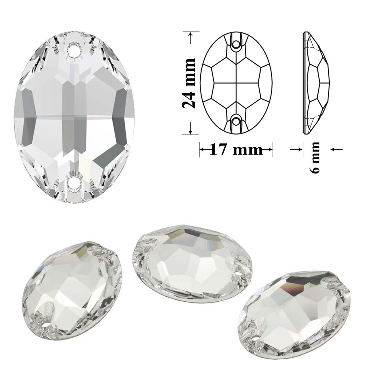 Стразы пришивные Swarovski 3210 24x17мм цв.Cristal 