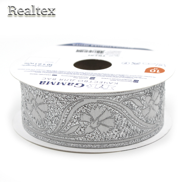 Тесьма жакардовая TRJ-04 33-35мм (10м) цв.серебро 