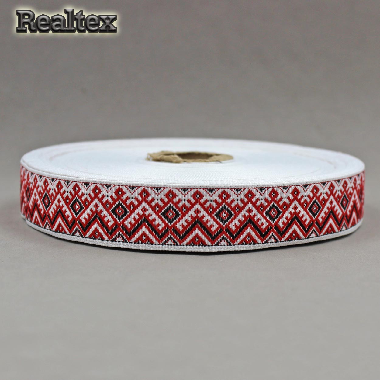Тесьма жакардовая 24мм с1852г17 рис.9744 (25м) цв.белый/красный
