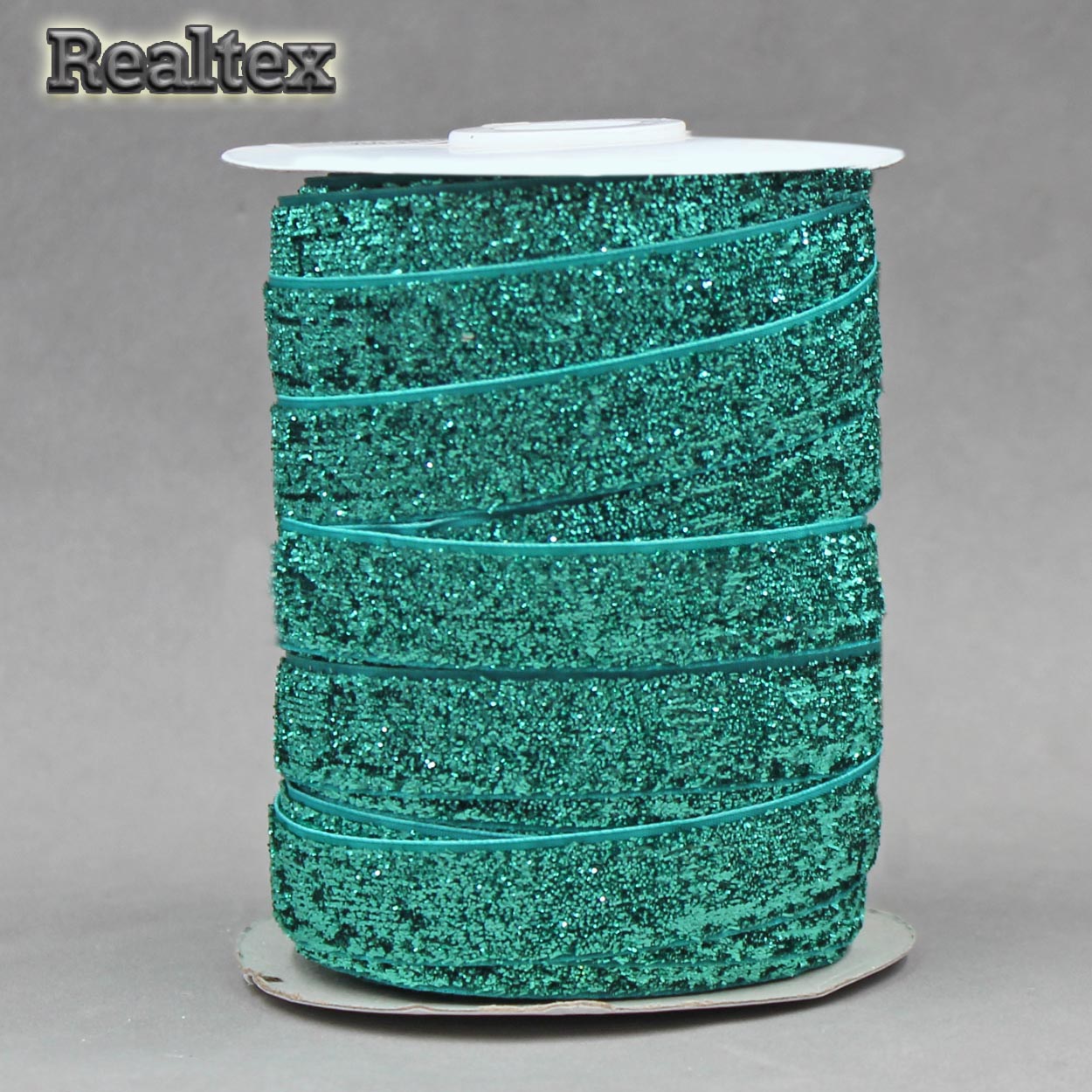 Лента бархатная люрекс RS 15мм цв.25 бирюзовый