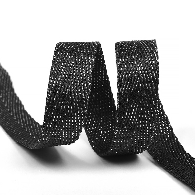 Тесьма киперная металлизированная 90370 13мм цв.т.серый/серебро