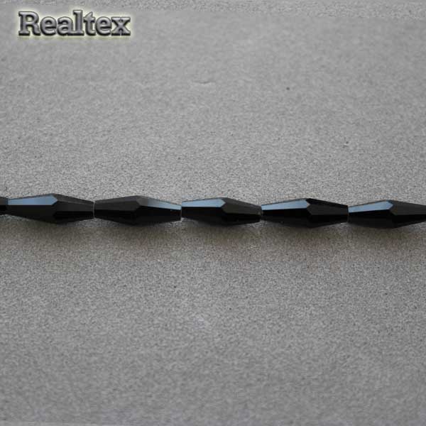 Бусины Realtex стеклянные граненые 4*12мм "Биконус" на нитях цв.02 черный