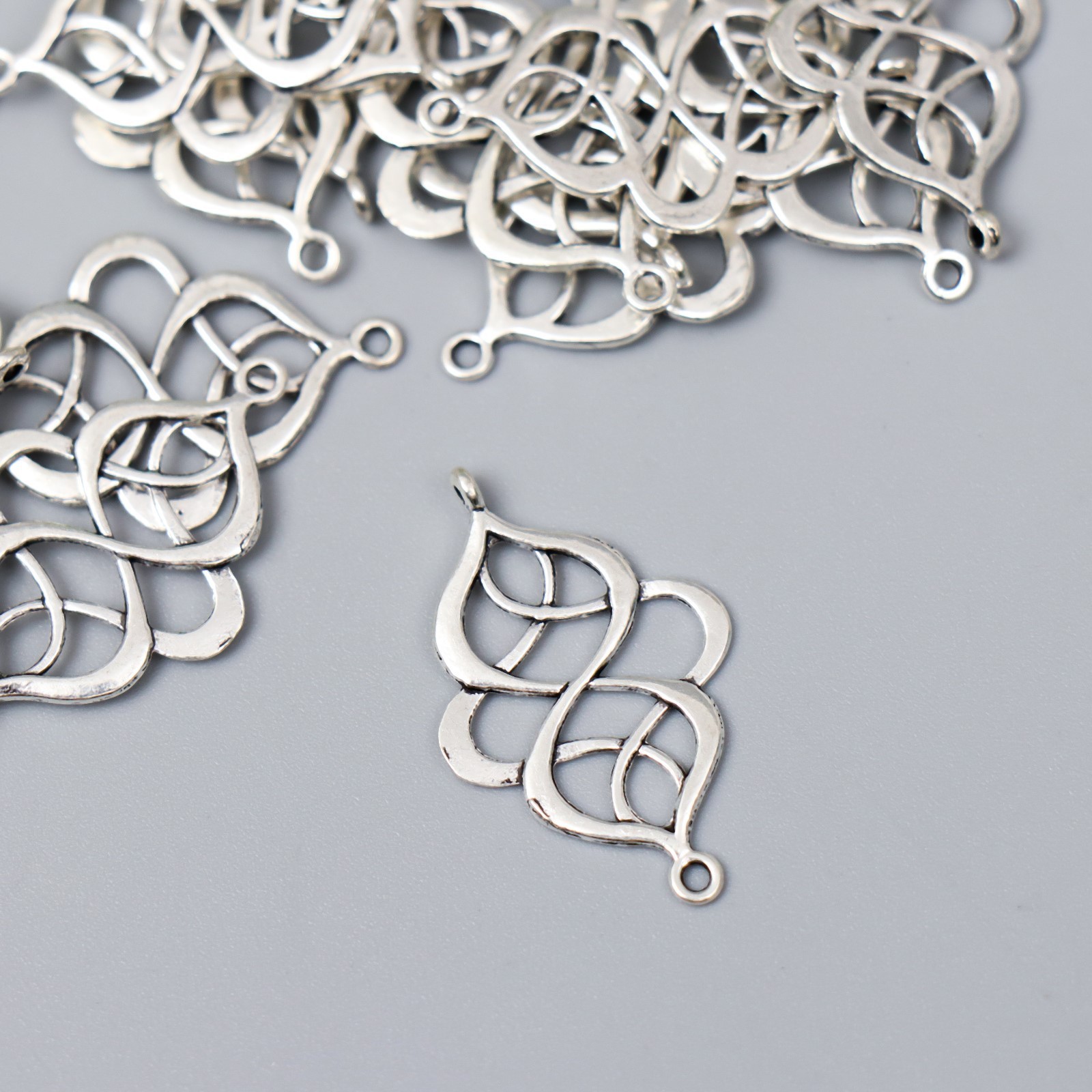 Коннектор для бижутерии 7006341 "Узор" 2 ушка (10шт) цв.серебро