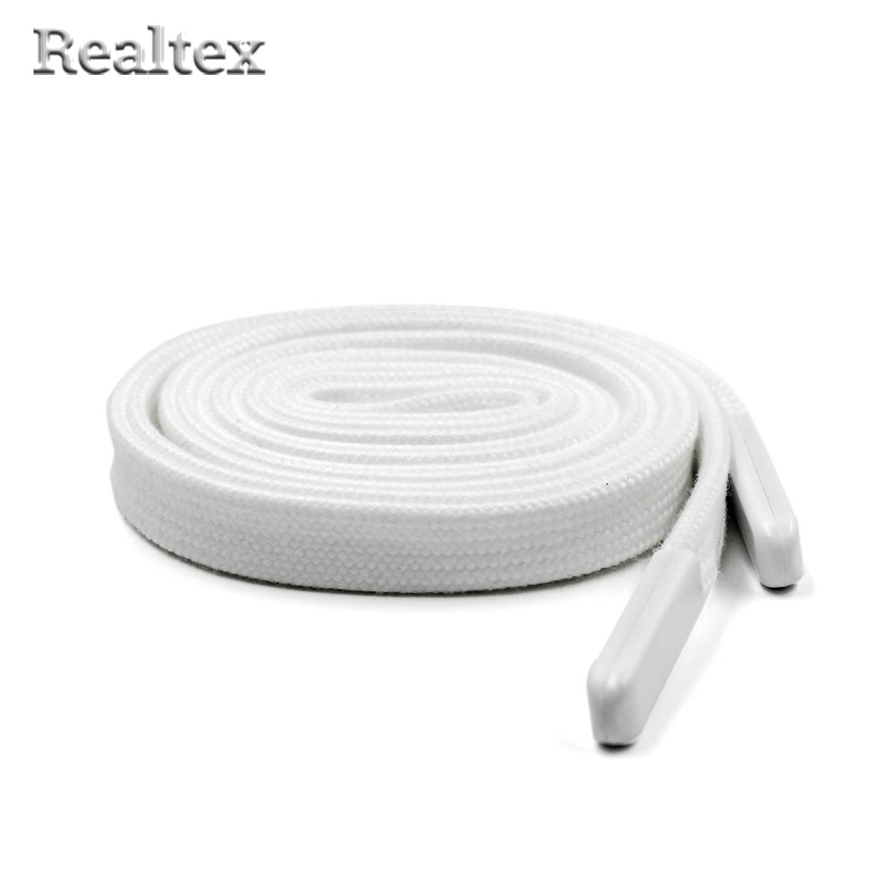 Шнур с наконечниками Realtex R- 2 плоский однотонный шир.12мм дл.140см (10шт) цв.белый
