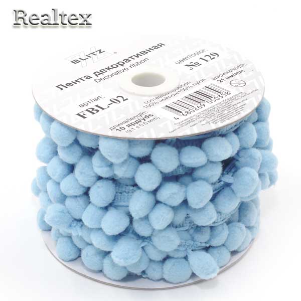 Тесьма декоративная FBL-02 21мм "Blitz" цв.129 голубой