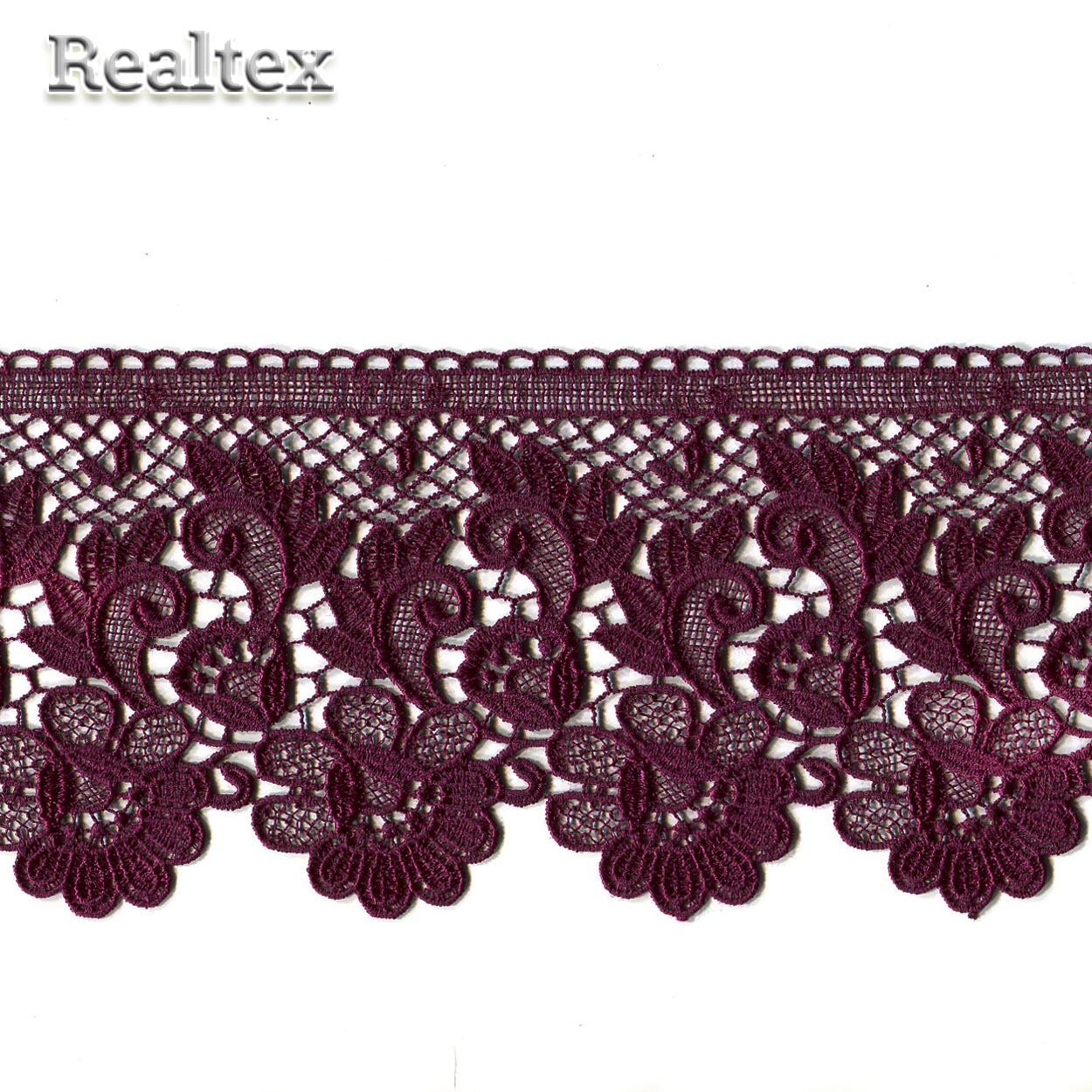 Кружево Realtex гипюр 110мм 8G8048 цв.сливовое вино
