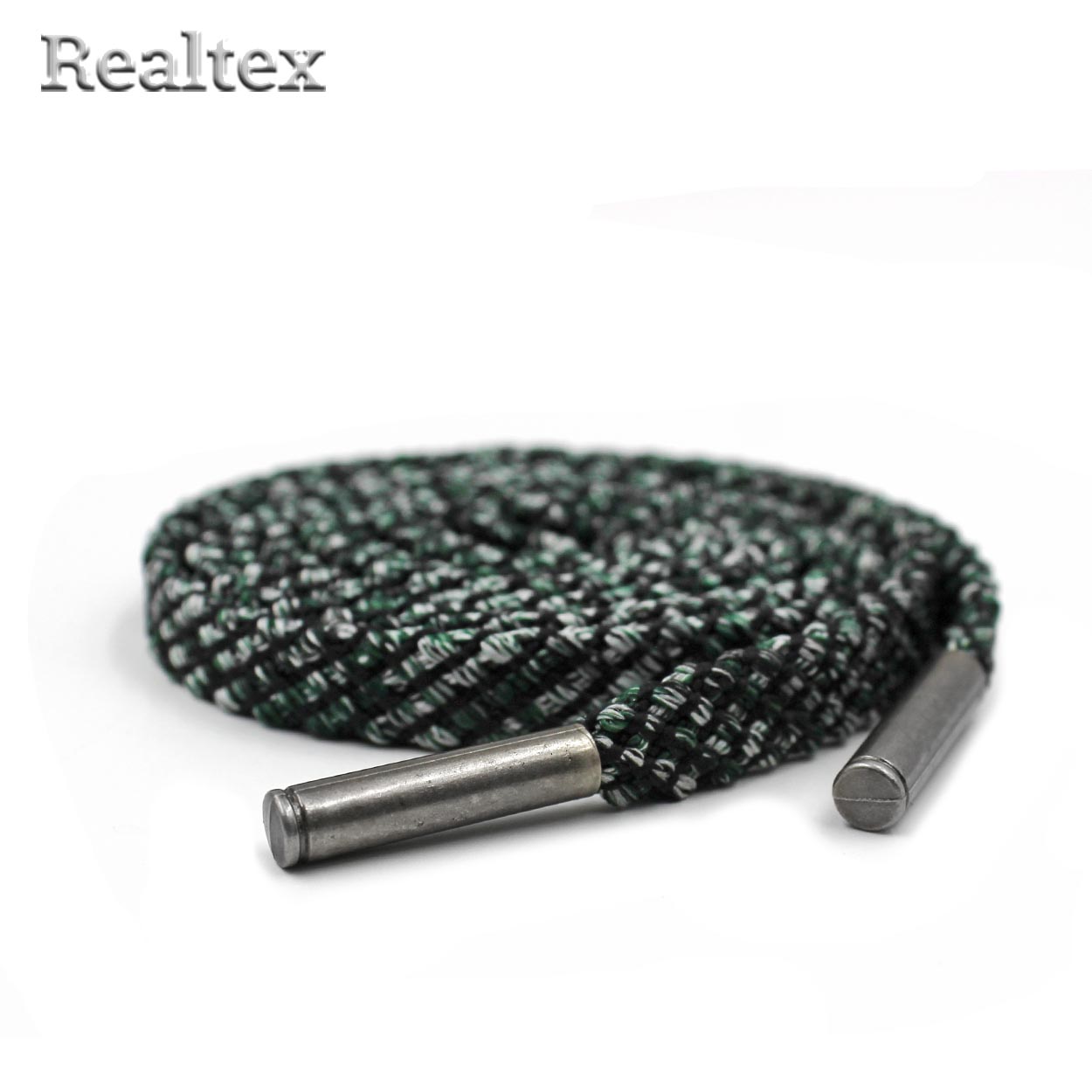 Шнур с наконечниками Realtex R- 9 плоский прошитый шир.10мм дл.140см (10шт) цв.зеленый меланж