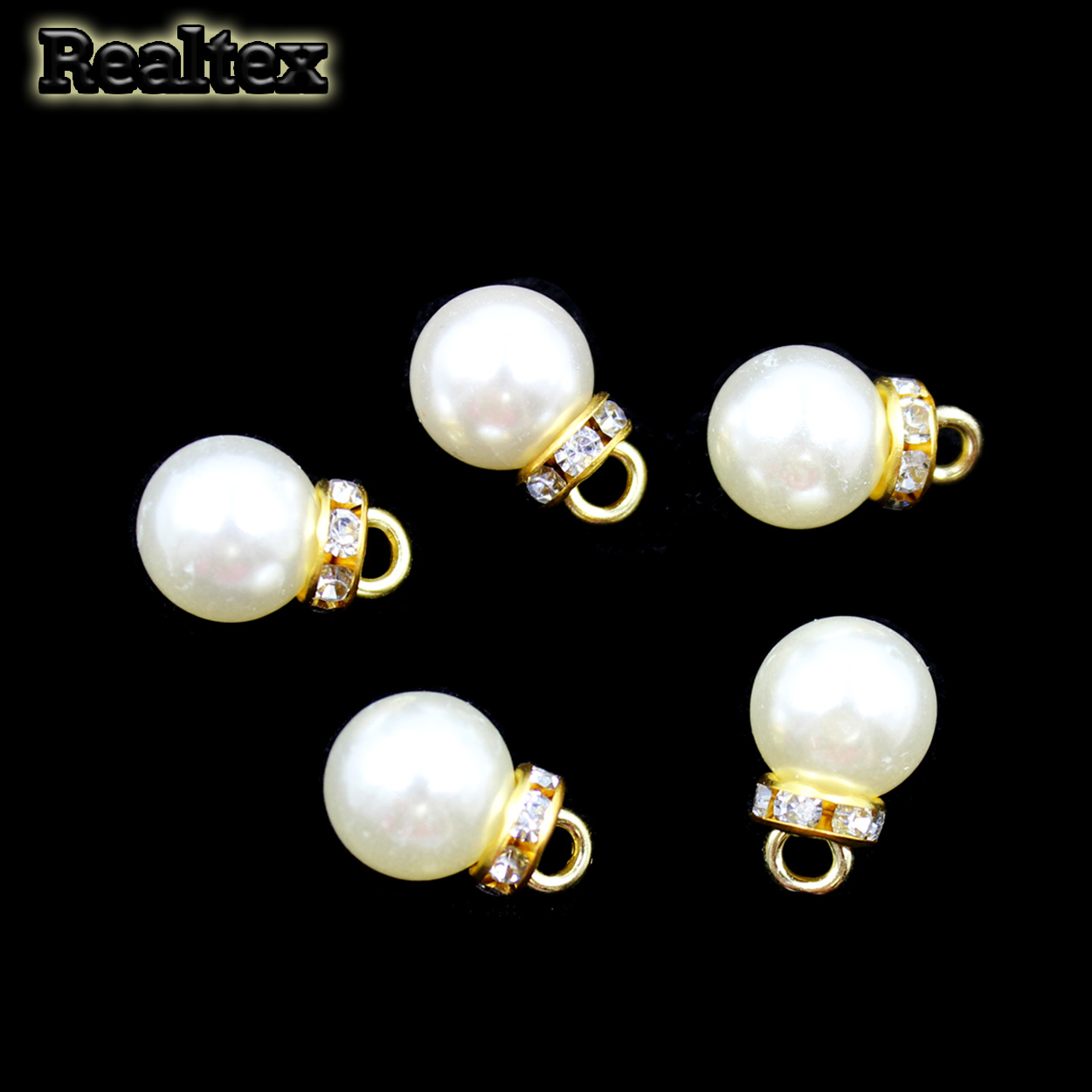 Бусины-подвесы со стразами пластик Realtex 10мм (25шт) цв.молочный/золото