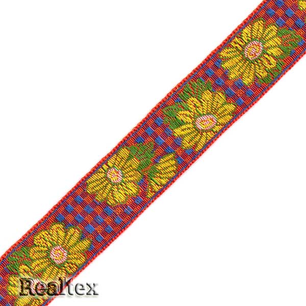 Тесьма жакардовая 24мм с1852г17 рис.8953 (10м) цв.красный/желтый