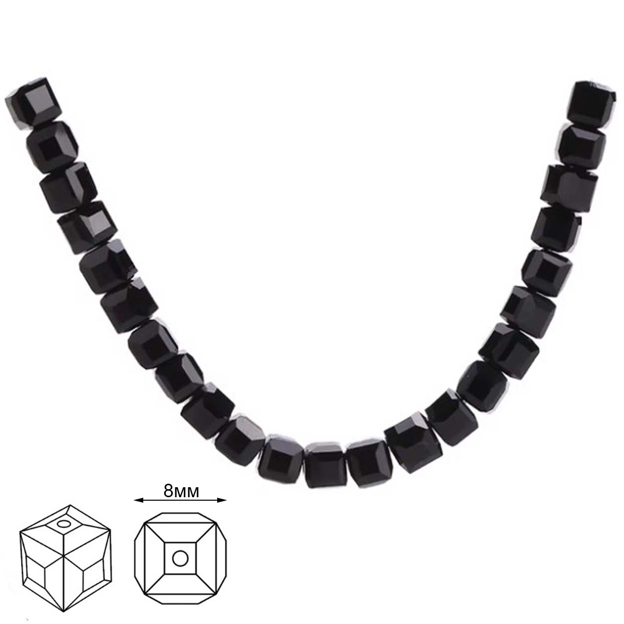 Бусины Realtex стеклянные 8*8мм "Квадрат" на нитях цв.02 черный