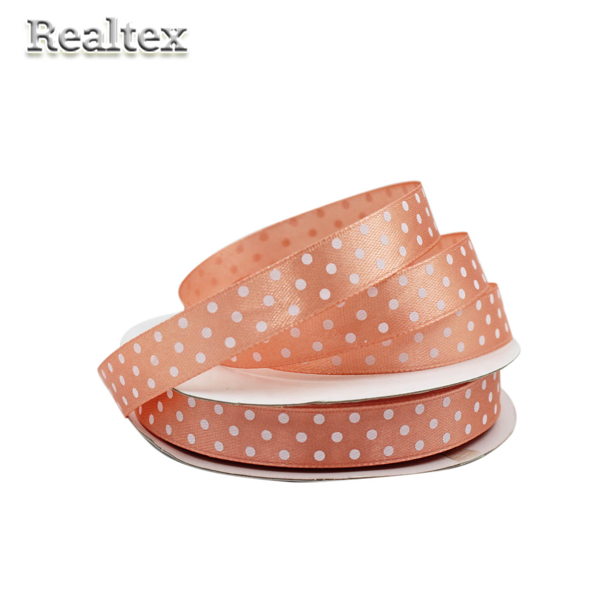 Лента атласная с рисунком  12мм  Realtex "Горох" цв.0463 персик