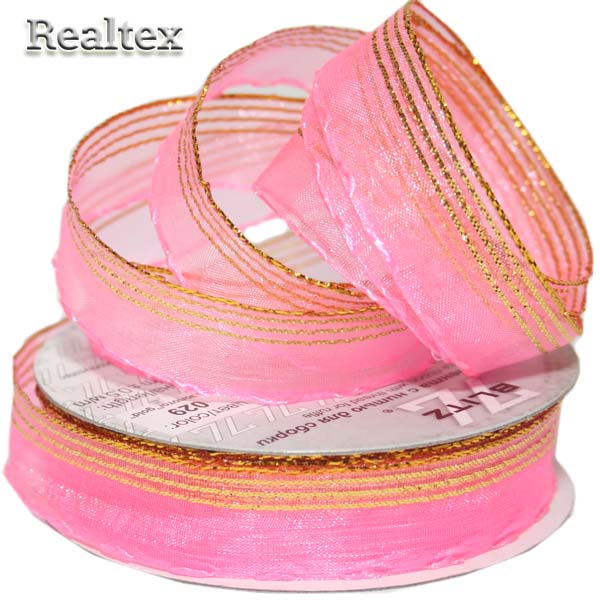 Лента капроновая 15мм ORT-15 "Blitz" цв.029 яр.розовый/золото