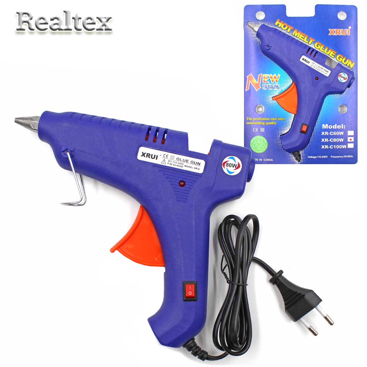 Клеевой пистолет Realtex YB-706 большой цв.синий