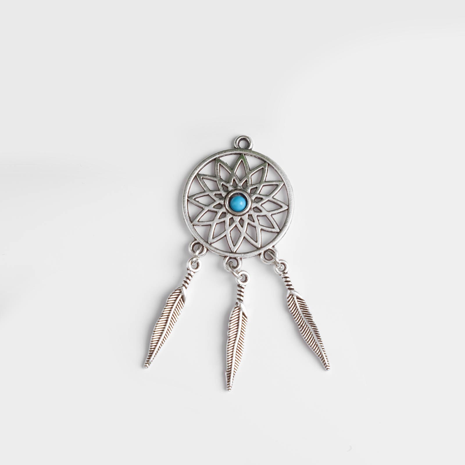 Подвеска металл 3776637 "Ловец снов" с камнем 65*27мм цв.серебро