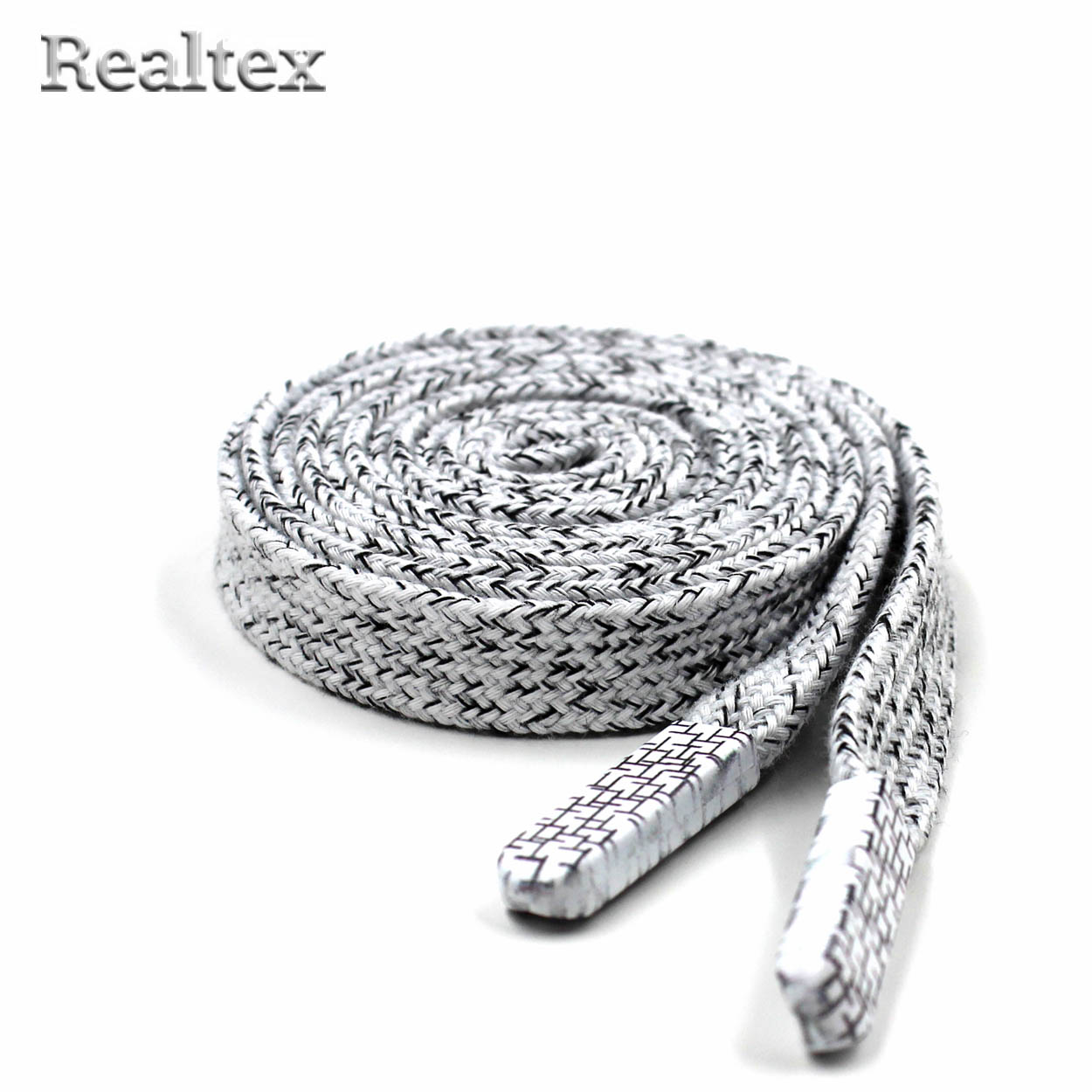 Шнур с наконечниками Realtex R-1 плоский в крапинку шир.12мм дл.140см (10шт) цв.белый
