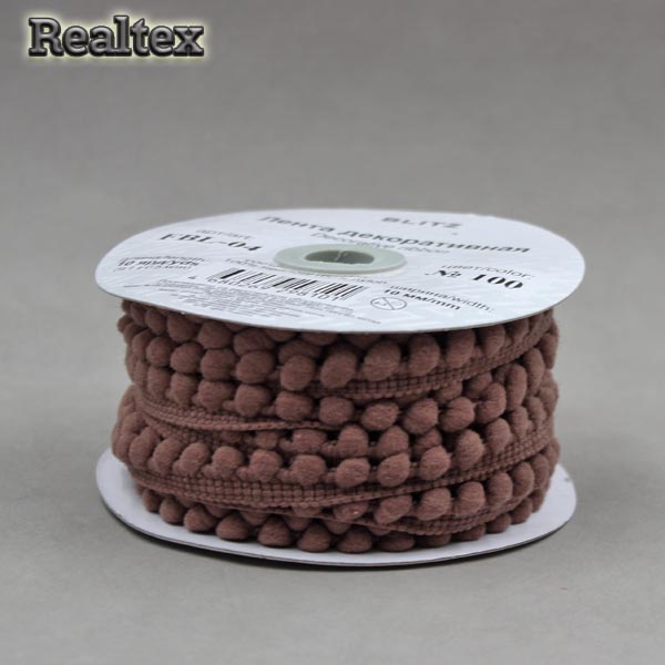 Тесьма декоративная FBL-04 10мм "Blitz" цв.100 тёмно-коричневый