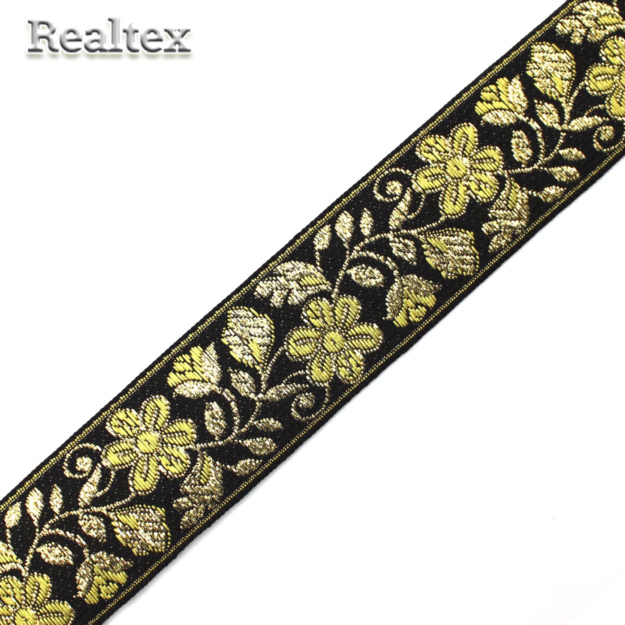 Тесьма жакардовая 32мм с3104г17 рис.9627 "в" (25м) цв.черный/золото