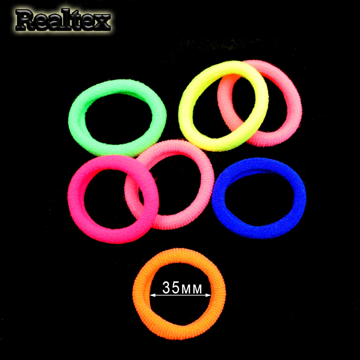 Резинки для волос Realtex 35мм нейлон (100шт) цв.ассорти 
