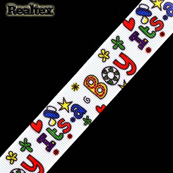 Лента репсовая с рисунком Реалтекс 25мм "Boy" цв.белый