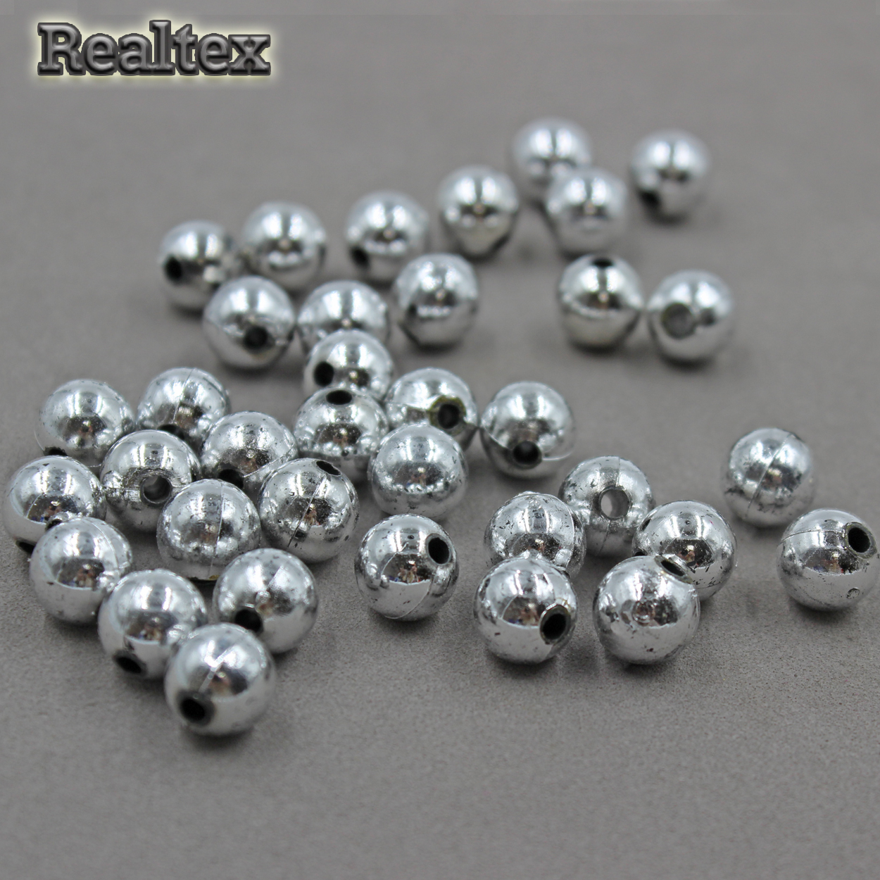 Бусины пластик Realtex 10мм под жемчуг (100гр) цв.серебро