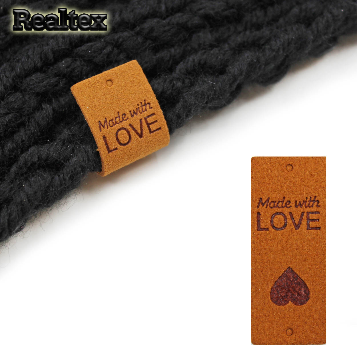Бирка пришивная замша Realtex №25 "Made with Love" цв.рыжий