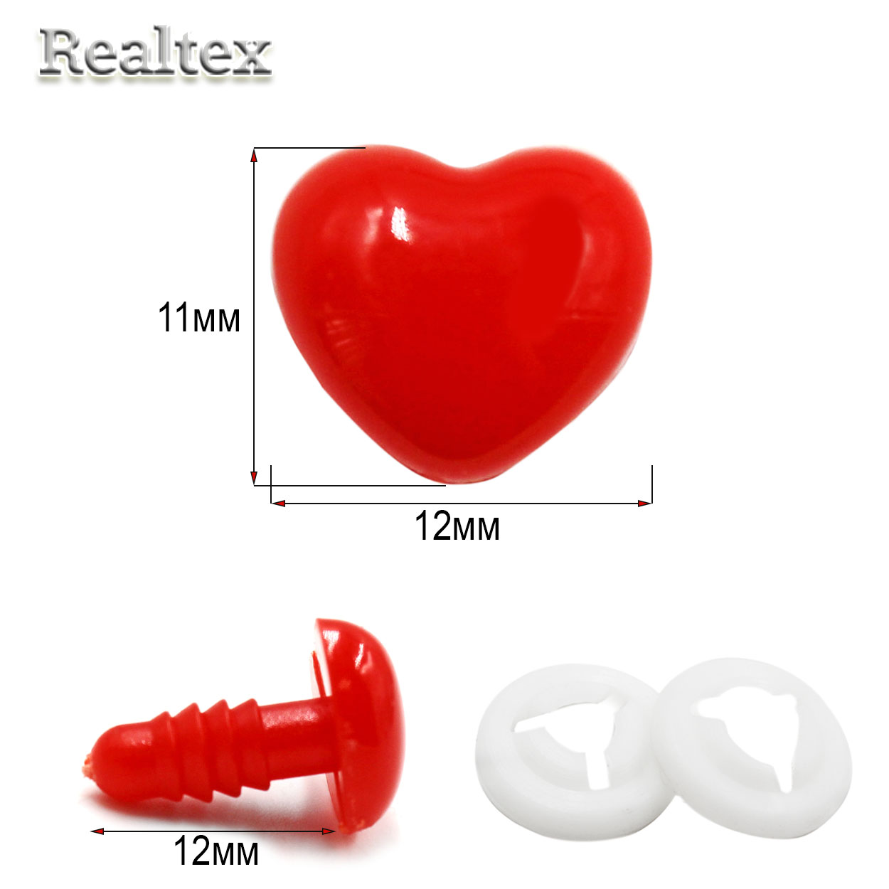Носик Realtex винтовой сердечко R-6 11*12мм с крепежом (25шт) цв.красный