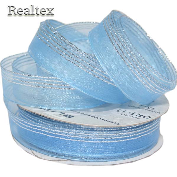 Лента капроновая 15мм ORT-15 "Blitz" цв.088 небесно-голубой/серебро