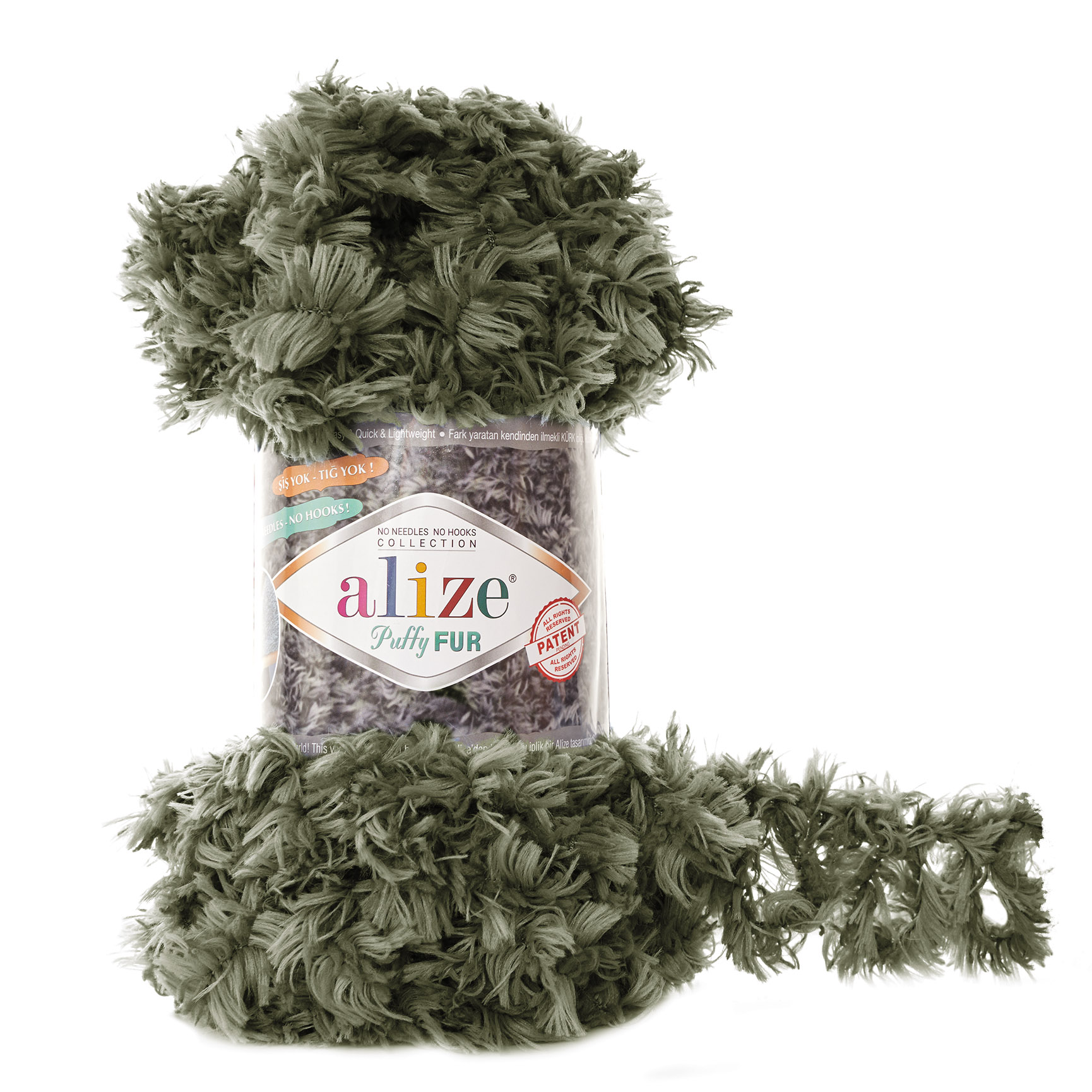 Пряжа Alize "Puffy Fur" (100гр) цв.6117 оливковый