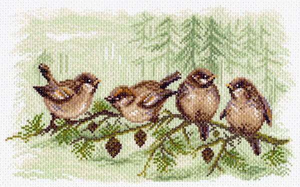 Рисунок на канве МП №1559 "Воробьи" 28х37см