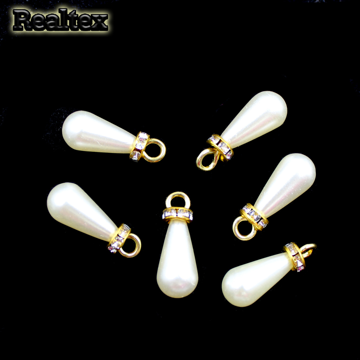 Бусины-подвесы со стразами пластик Realtex  8*15мм (25шт) цв.молочный/золото