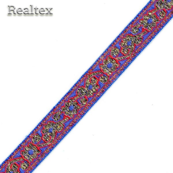 Тесьма жакардовая 18мм с1856г17 рис.9414"в" (50м) цв.электрик/золото