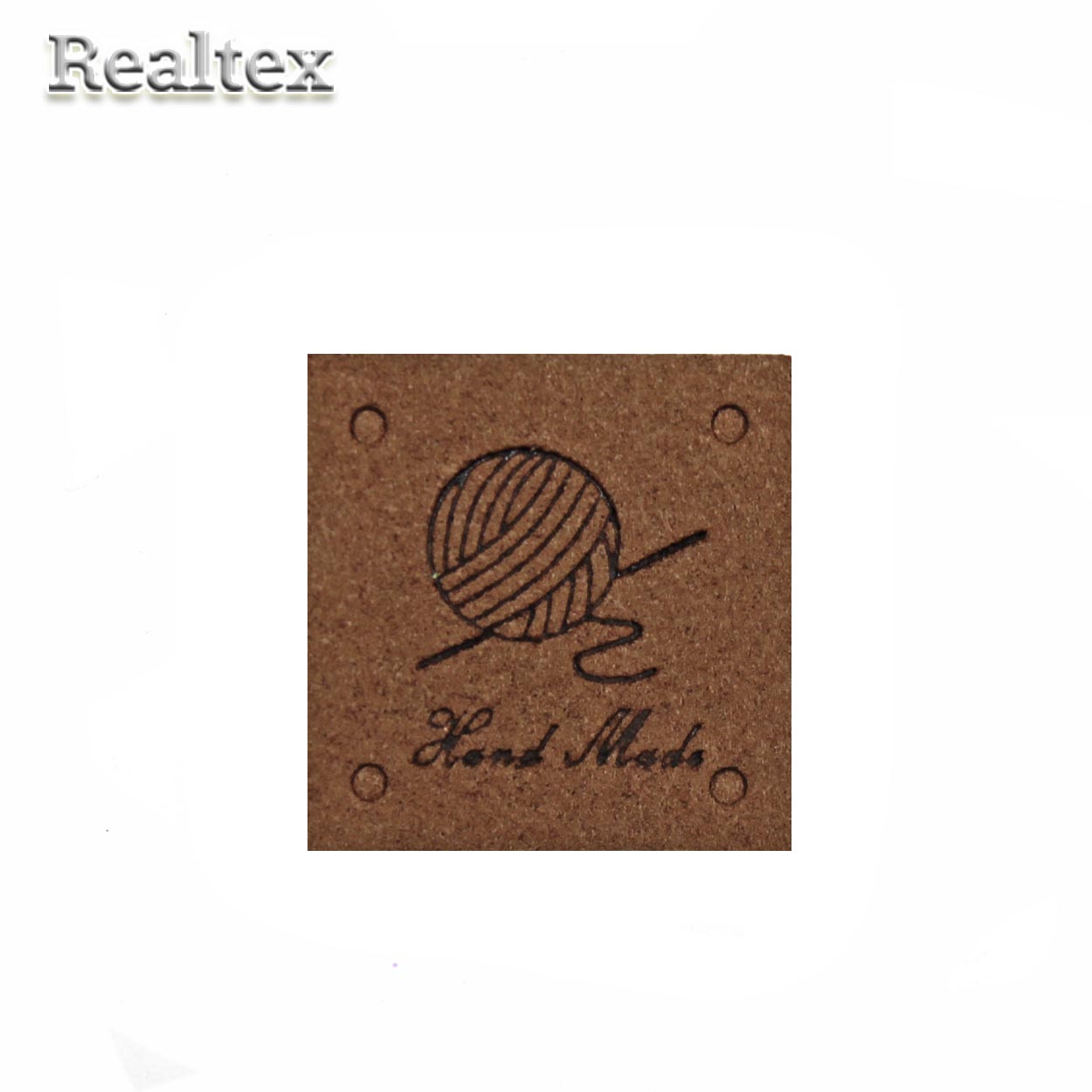 Бирка пришивная замша Realtex №06 "HandMade" цв.коричневый