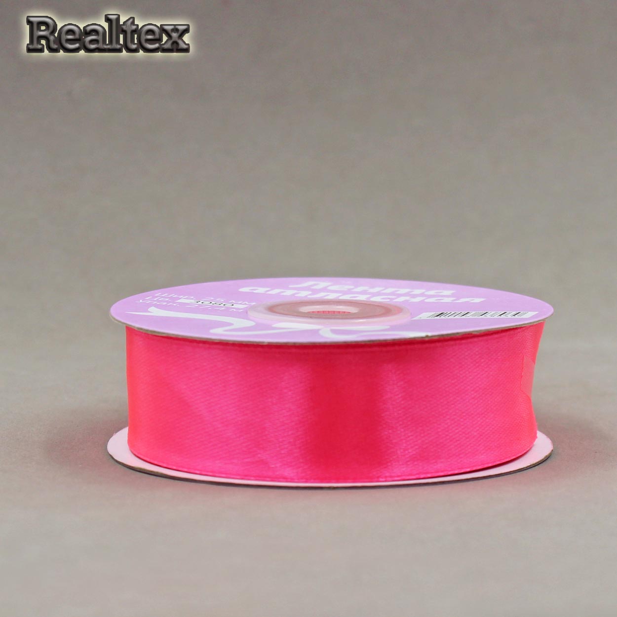 Лента атласная 25мм Realtex (27,4м) цв.3080 яр.розовый
