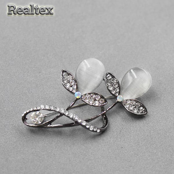 Брошь ювелирная Реалтекс R-091 "Два цветочка" цв.черный никель 