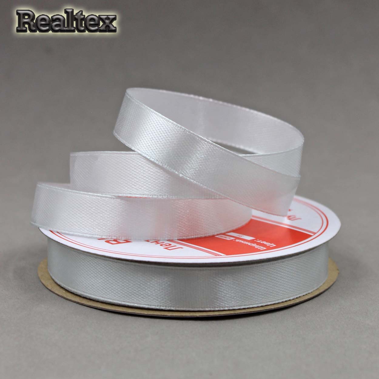 Лента атласная 12мм Realtex (27,4м) цв.091 светло-серый