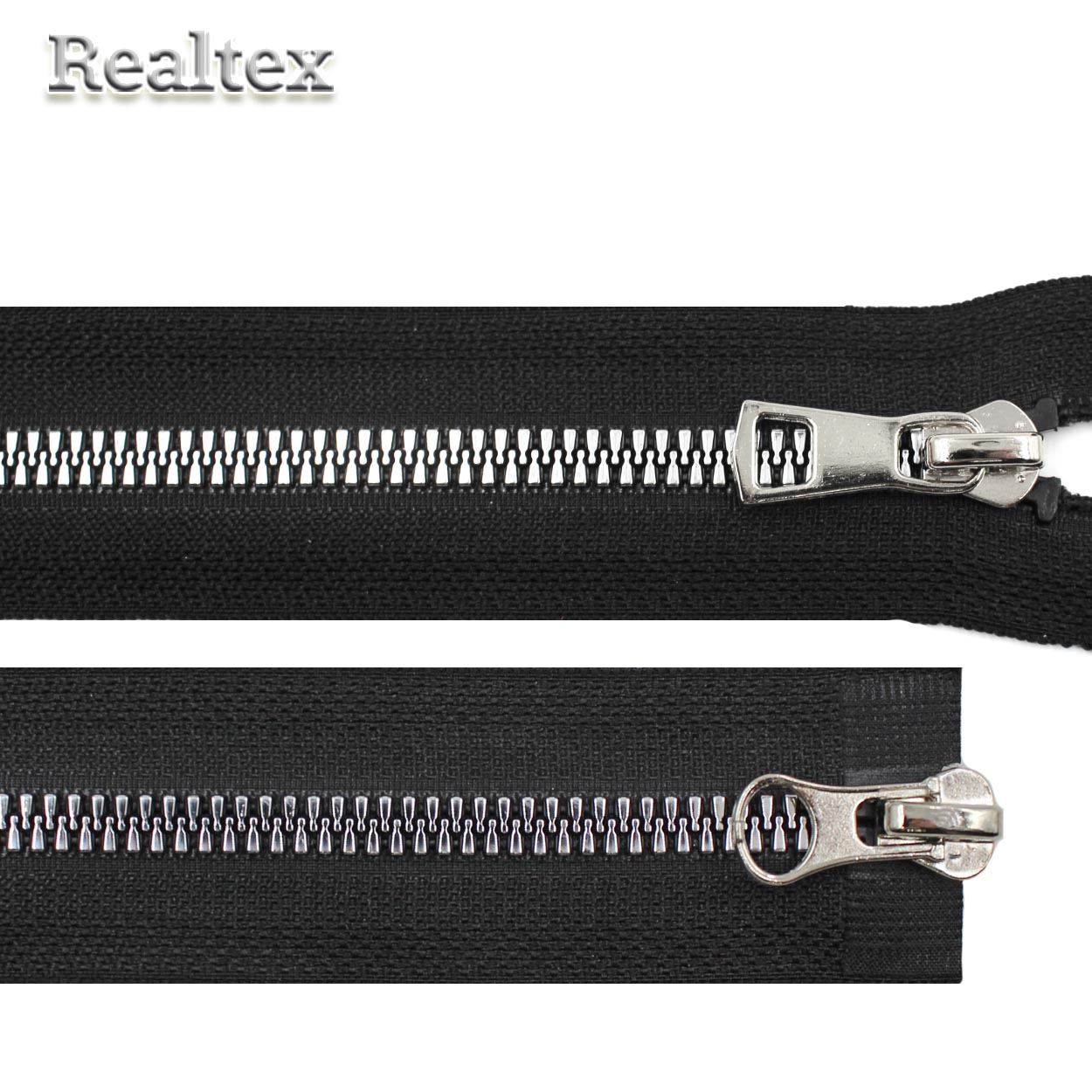 Молния трактор  Реалтекс R-7 декоративная Т.5 2замка 100см разъемная (акулий зуб) цв.черный/никель 
