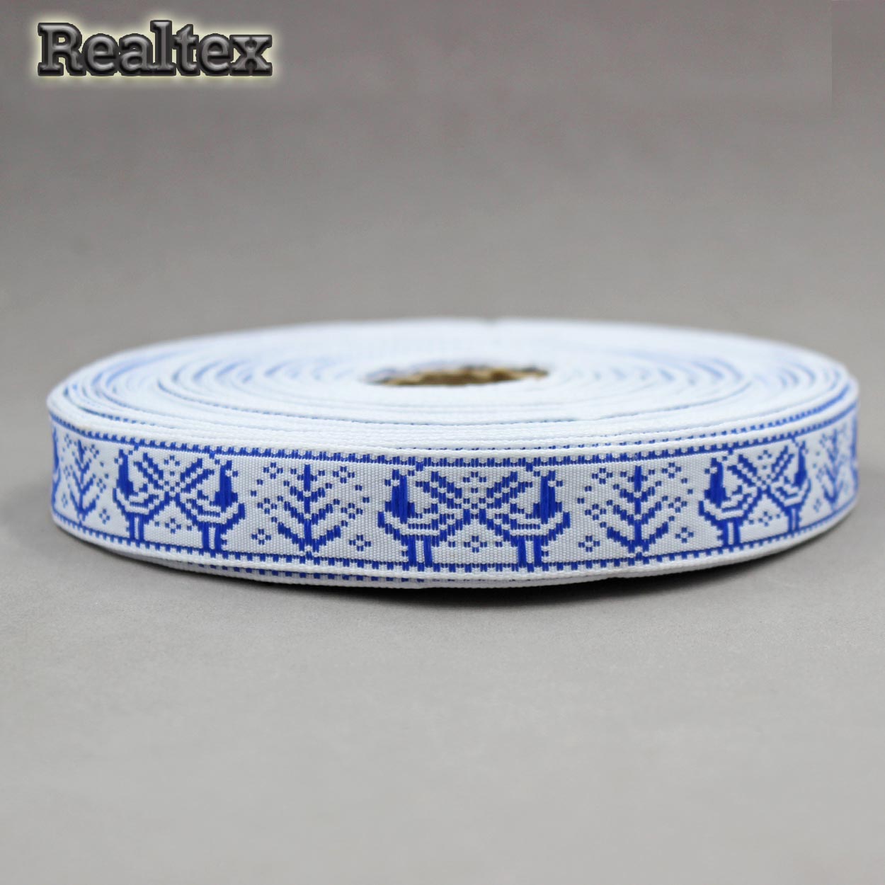 Тесьма жакардовая 18мм с1851г17 рис.9507 (25м) цв.белый/синий