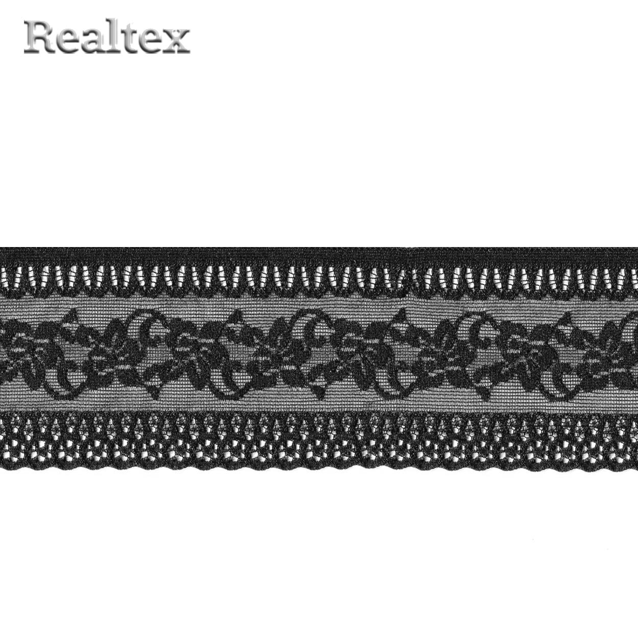 Кружево стрейч Realtex  50мм HD 9034 (20м) цв.черный