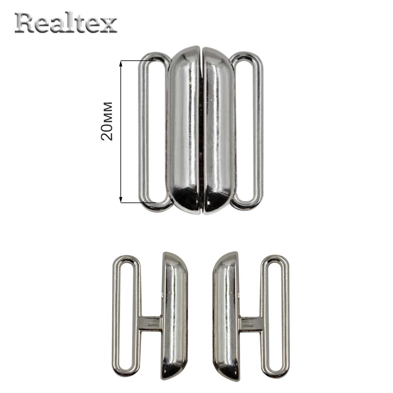 Застежка для купальника металлическая Realtex 20мм R-1 (10шт) цв.никель