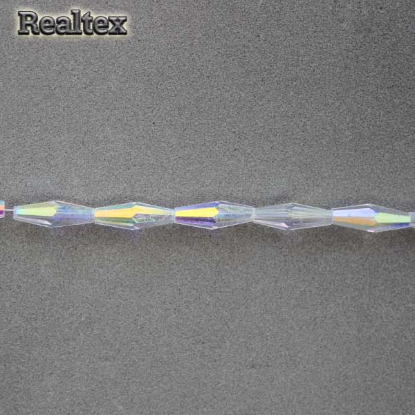 Бусины Реалтекс стеклянные граненые 4*12мм "Биконус" на нитях цв.29 белый АВ