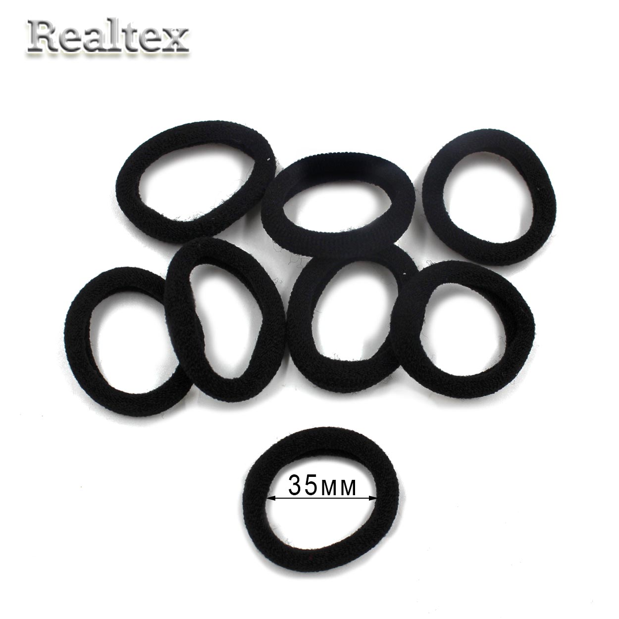 Резинки для волос Realtex 35мм нейлон (100шт) цв.черный 