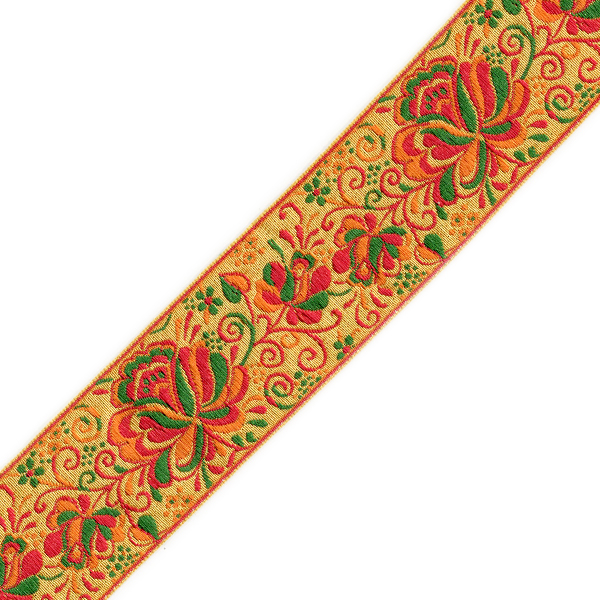 Тесьма жакардовая 50мм с3379г17 рис.9568 (25м) цв.желтый