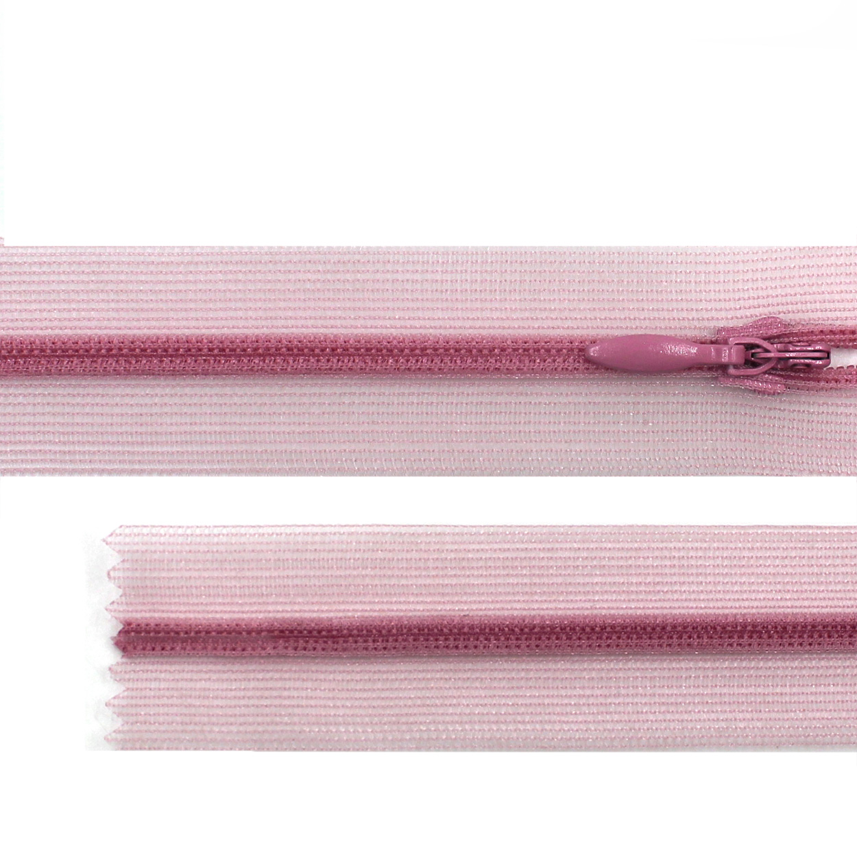 Молния потайная G010S на сетчатой тесьме 50см цв.333 тёмно-грязно-розовый 