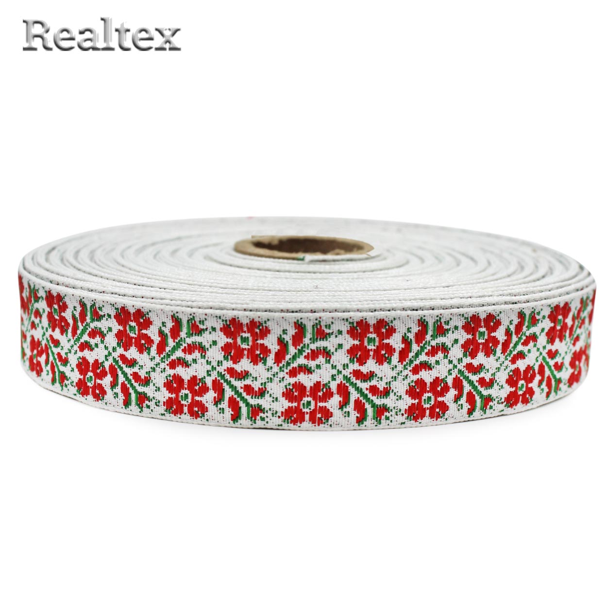 Тесьма жакардовая 24мм с1852г17 рис.9604 (25м) цв.белый/красный