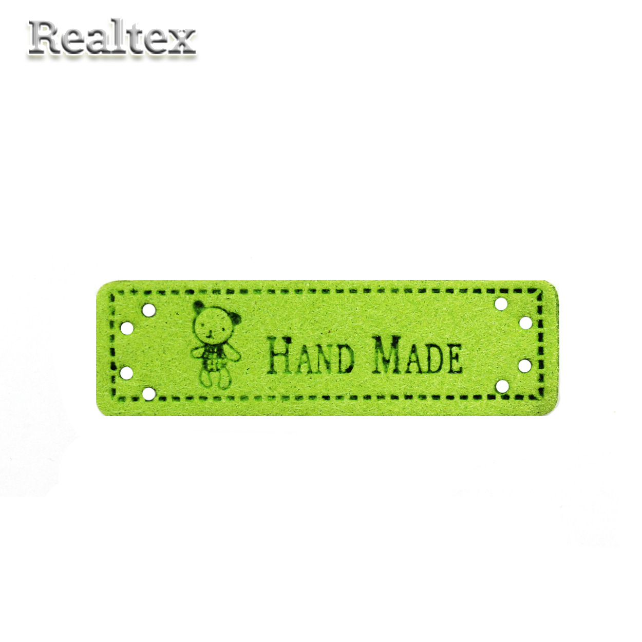 Бирка пришивная замша Realtex №15 "HandMade" цв.салатовый