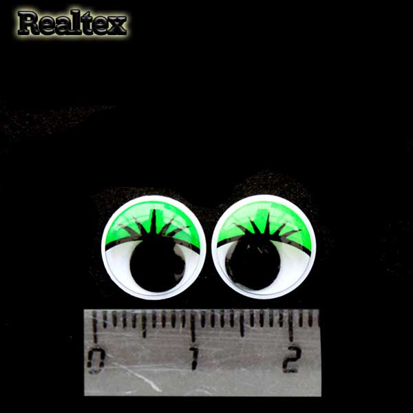  Глазки Реалтекс круглые бегающие с ресничками 10мм цв.зеленый