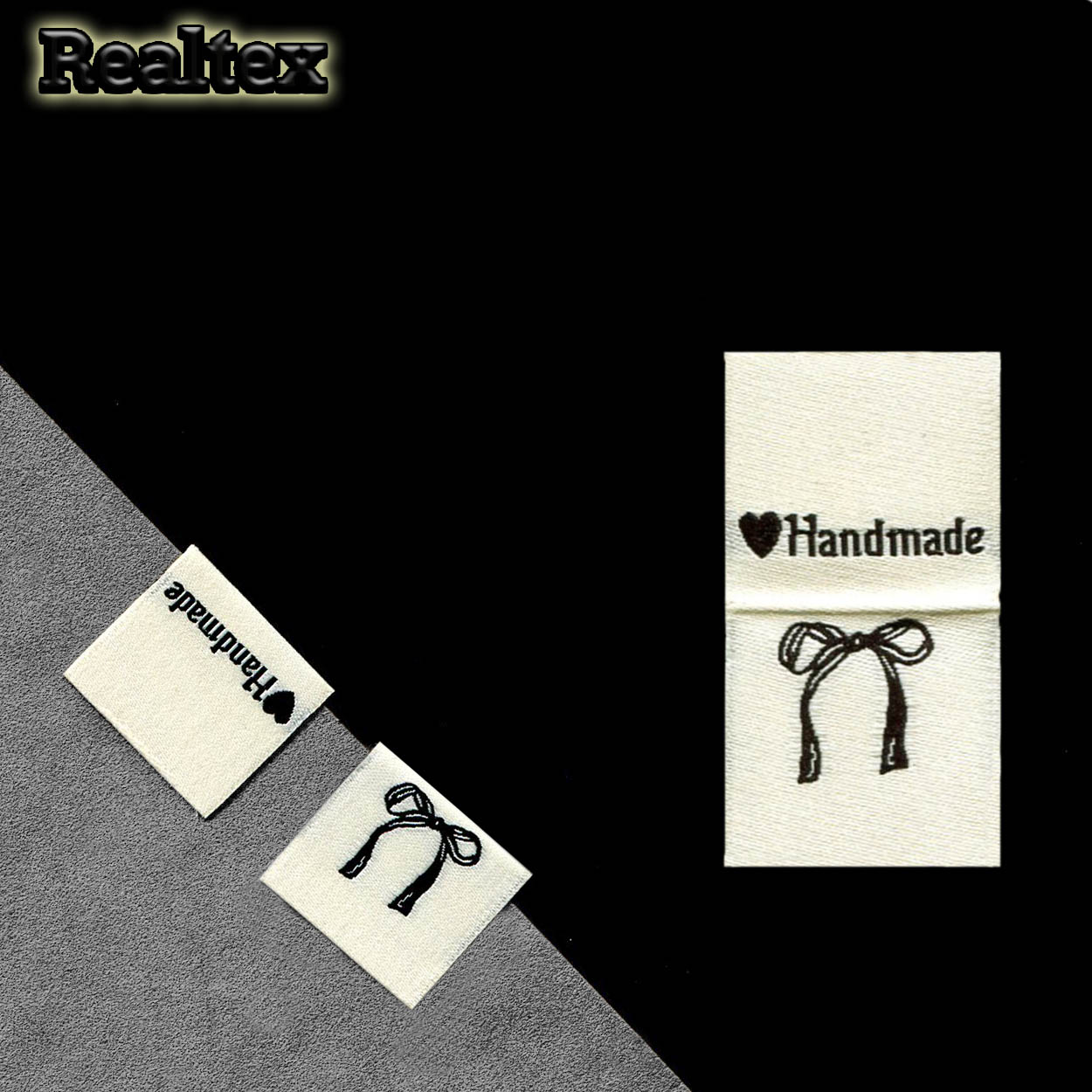Бирка пришивная ткань Realtex №61 "HandMade" (25шт) цв.суровый