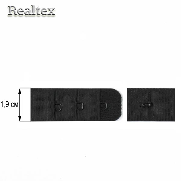 Застежка-крючки  Реалтекс 3х1 1,9см цв.черный